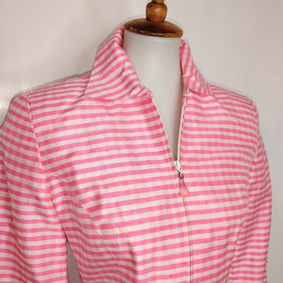 PINK GINGHAM RAW SILK CROP JACKET - Picture 7 of 12